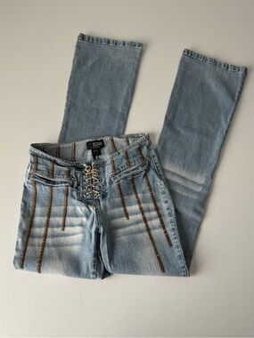 Y2K Signature Lace Up Front Bootleg Jean